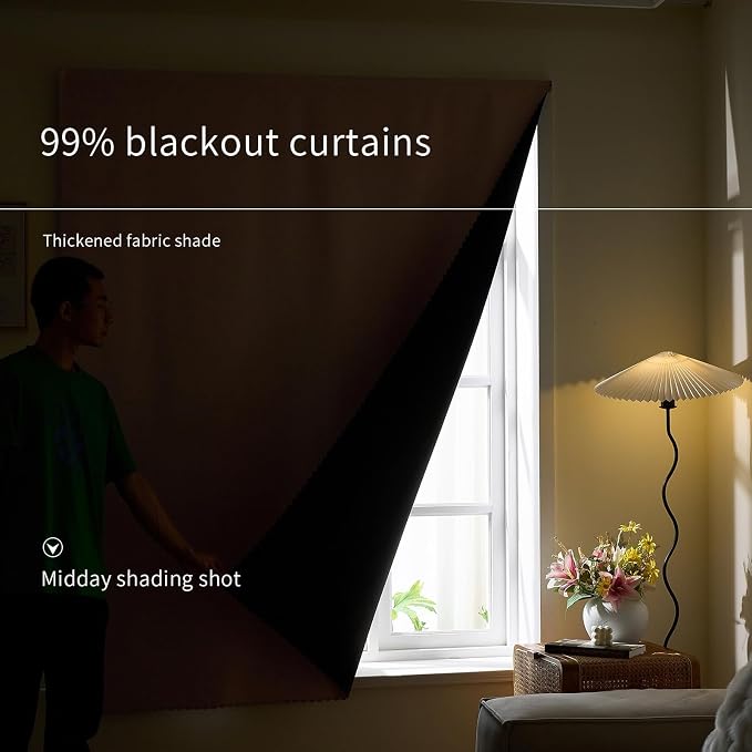 AJAZZ 100% Blackout Shades Window Cover Self Adhesive Curtains Sticky Curtain - Image 2