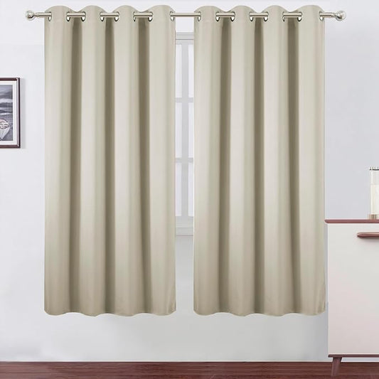 LEMOMO Blackout Curtains 66 x 72 Inch Long Light Beige Curtains Set of 2 Panels by Lemomo