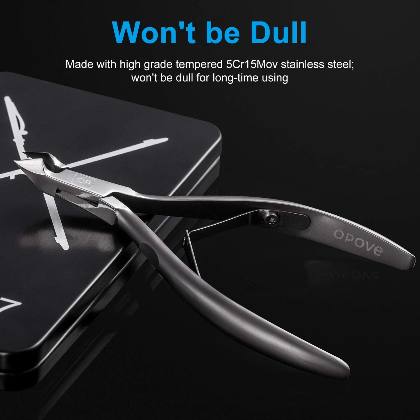 Cuticle Trimmer 3/4 Jaw Extremely Sharp Cuticle Nippers Scissors Stainless Steel Clippers Cutter Remover Pedicure Manicure Nail Tool, opove X7, Space Gray