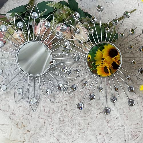 Uaussi 3 Pack Crystal Sunburst Wall Mirror Décor Rhinestone Mirrors Decorative - Image 6