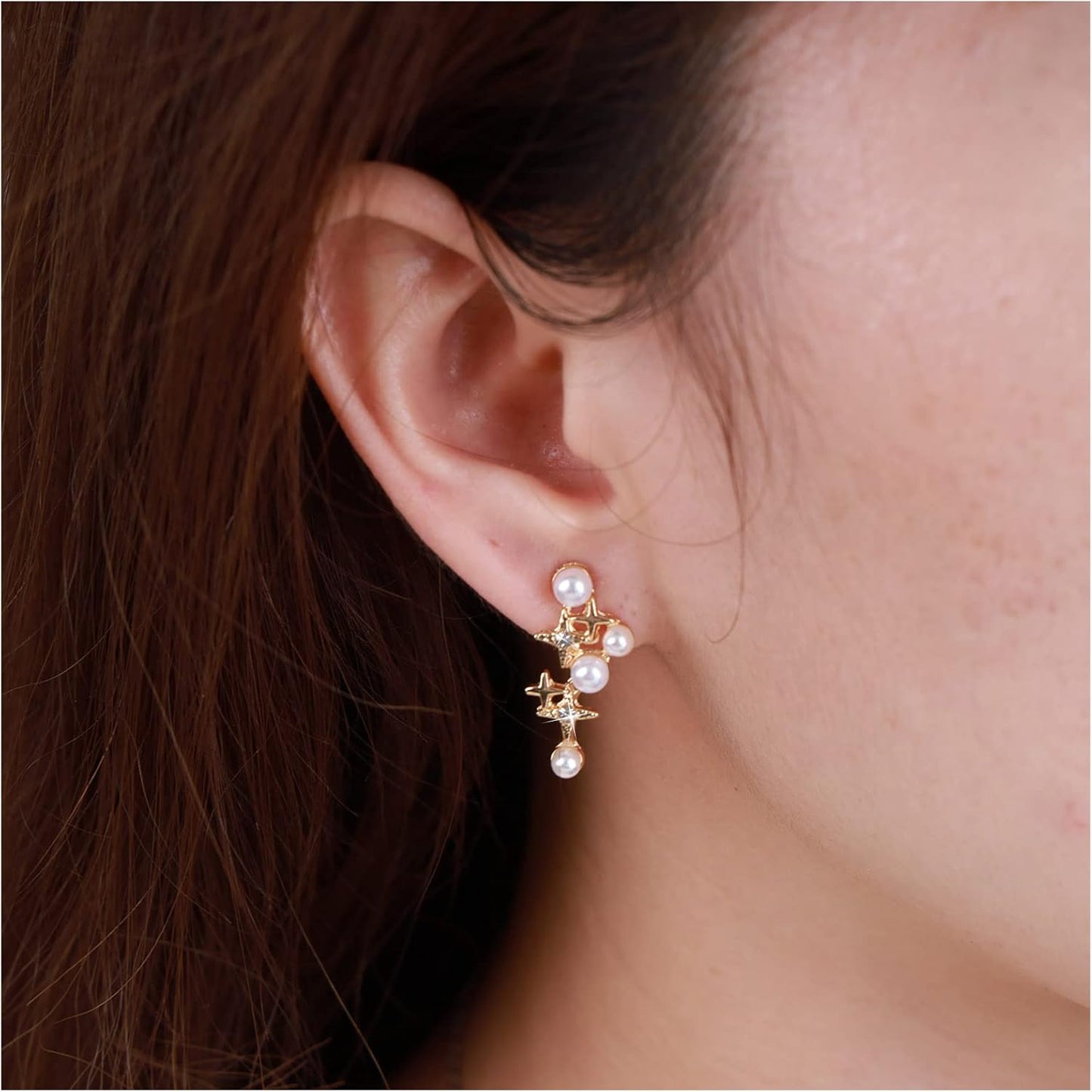 Vintage Pearl Star Earrings Rhinestone Pearl Drop Earrings Gold Crystal North Star Earrings Cz Northstar Studs Earrings Jewelry for Women