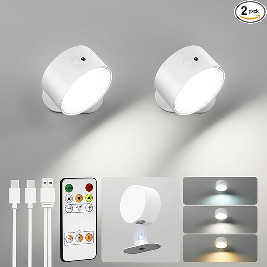 LED Wall Mounted Lights, Rechargeable Wall Sconces Lamp, 3 Color Temps & Remote by AMETHEUS