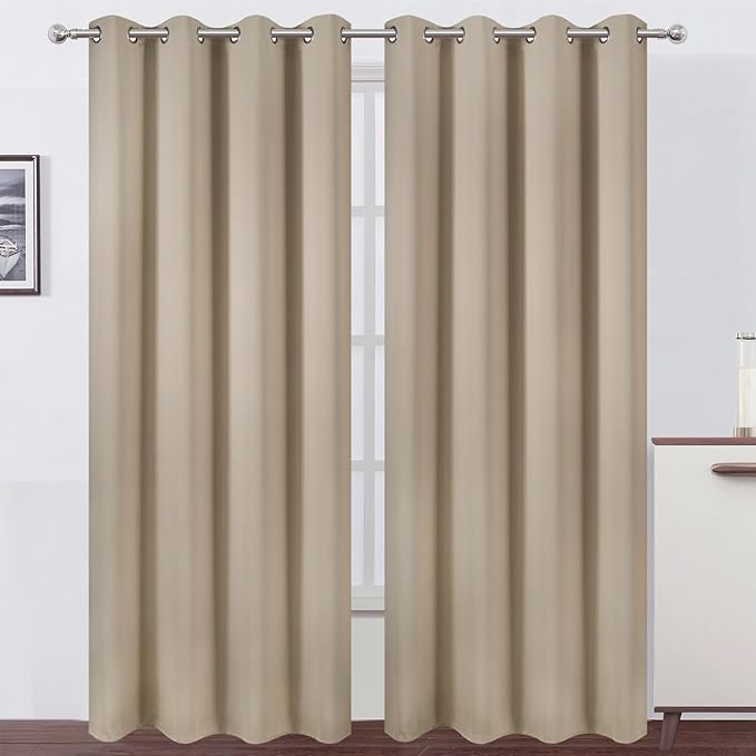 LEMOMO Blackout Curtains 52 x 90 inches Long Khaki Curtains Set of 2 Panels by Lemomo