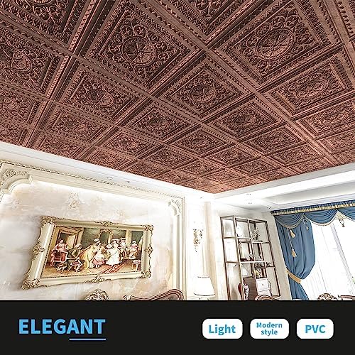 Art3d 24-Pack PVC Drop Ceiling Tiles, 2 x 2 ft, Antique Copper - Image 3