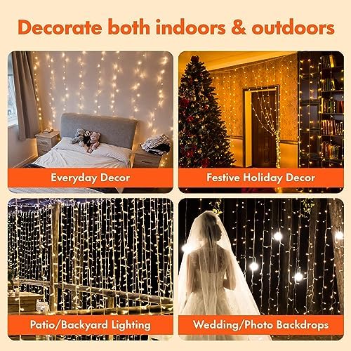 Twinkle Star 300 LED Window Curtain String Lights, Warm White, 2 Pack - Image 3