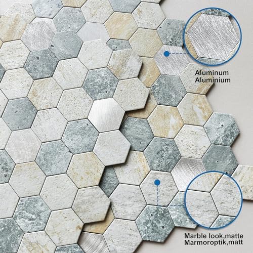 Peel and Stick Backsplash Hexagon Marble Tiles Blue Green 10pcs - Image 2
