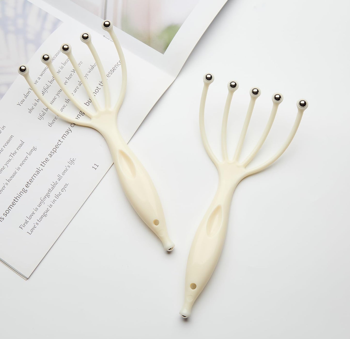 Head Massager,Protable Handheld SPA Scalp Massage Tool for Deep Relaxation & Stress Reduction Wet and Dry in The Office Home SPA (2-Pack) (White White)