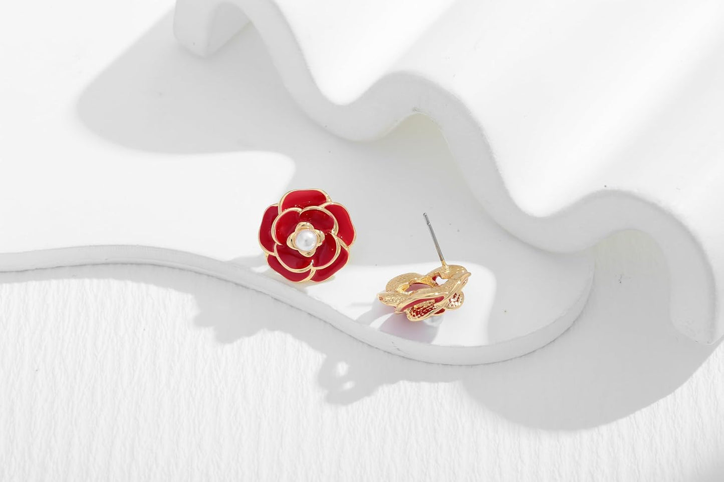 CLASSYZINT Gold/White/Red/Black Flower Stud Earrings For Women