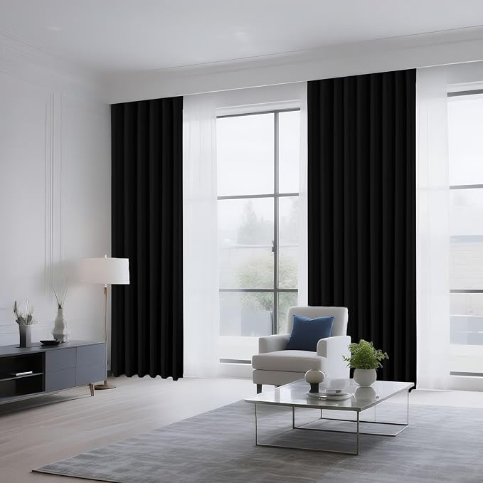 CUCRAF Black Blackout Curtains 108 inch Length 2 Panels Set, Rod Pocket Room - Image 8