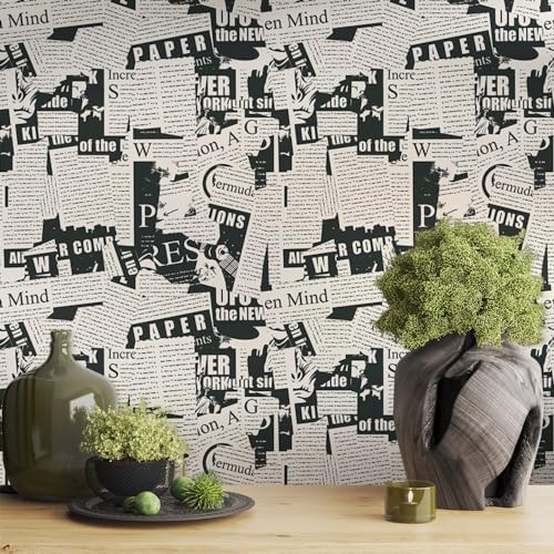Black and White Vintage Newspaper Script News Modern Peel and Stick Wallpaper - Image 2