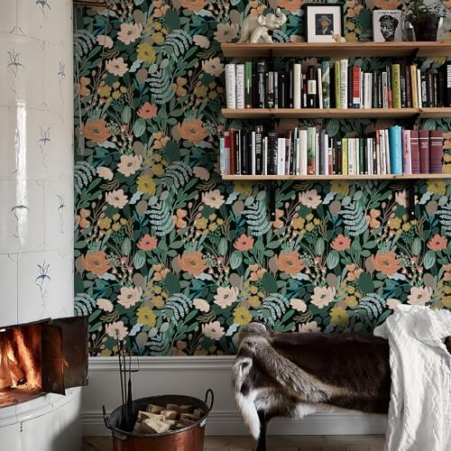 Simon&Siff 17.3'' x 240" Vintage Floral Peel and Stick Wallpaper Green - Image 5