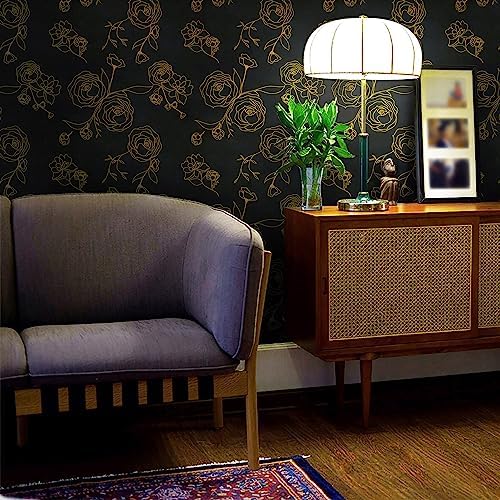 Safiyya Wallpaper Gold and Black Contact Paper Floral Peel and Stick Modern - Image 5