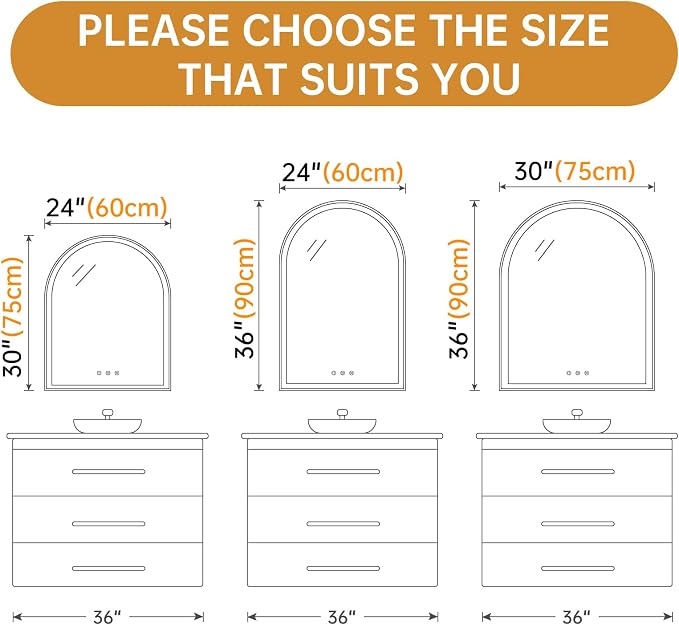 Arched LED Mirror for Bathroom 24"x30", 3 Color Changing, Shatterproof - Image 7