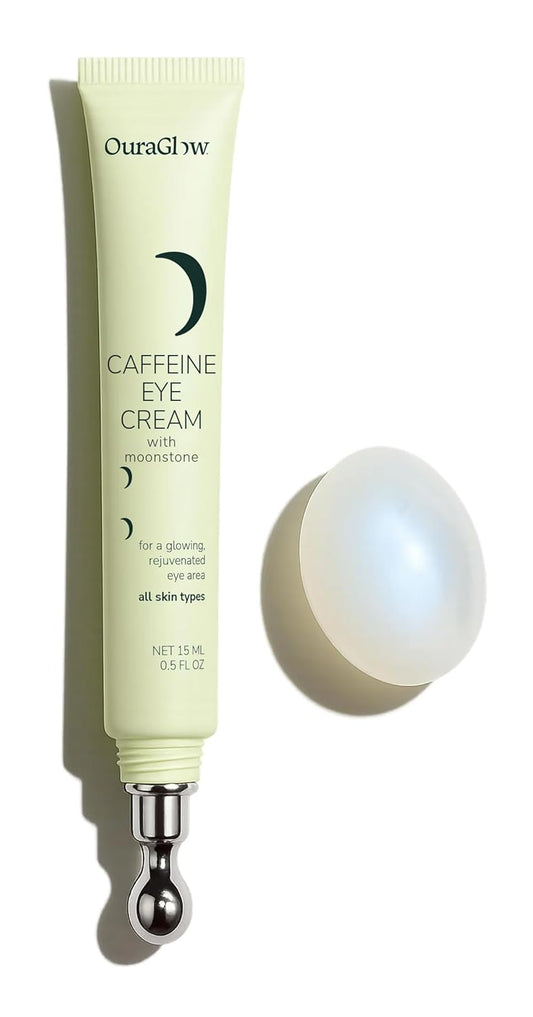Caffeine Eye Cream for Dark Circles and Puffiness – Moonstone Under Eye Cream with Cooling Tip, Retinol, Hyaluronic Acid & Peptides – for Wrinkles, Bags, Fine Lines – Fragrance-Free