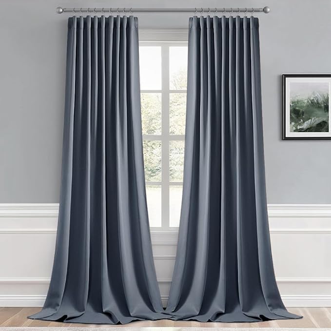 MIULEE Stone Blue Back Tab Blackout Curtain 96 Inch Long 2 Panels Set - Image 9