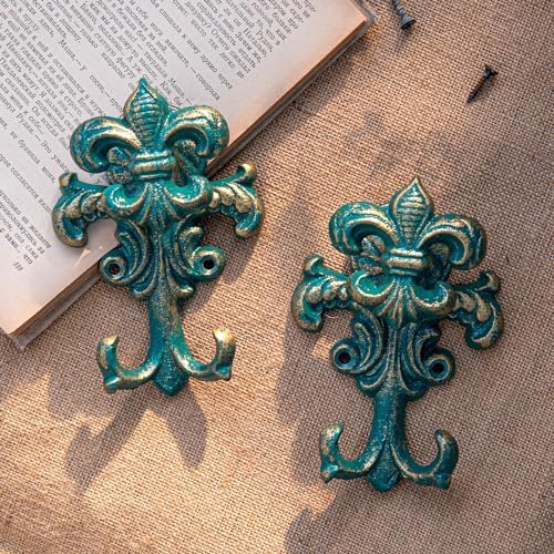 Sungmor Cast Iron Wall Hooks, 2 Pack Antique Green Coat Hooks - Image 4