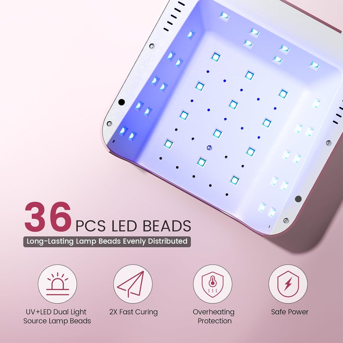 Lavinda 48W UV LED Nail Lamp, Rechargeable Cordless UV Light for Gel Nails LED Nail Dryer with Auto Sensor, 4 Timer Settings & LCD Display, Fast Curing Light All Gel Polish for Home Salon Use