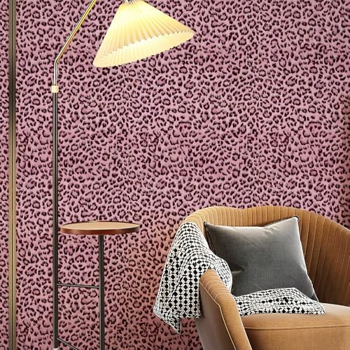 Simon&Siff Leopard Print Peel and Stick Wallpaper 17.3"x400" Black/Pink - Image 3