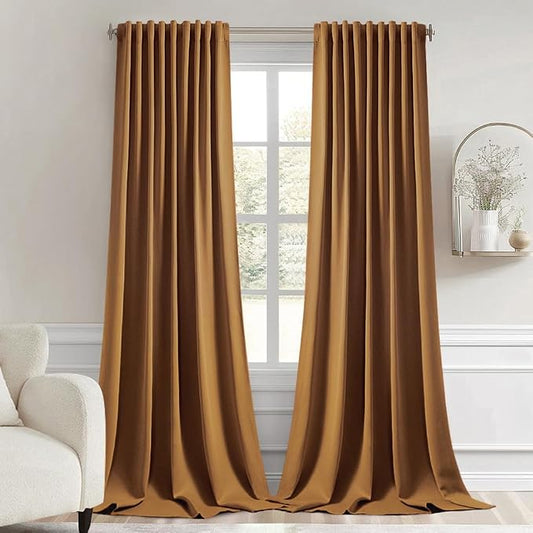 MIULEE Golden Brown Back Tab Blackout Curtains 108 Inch Long 2 Panels Set by MIULEE