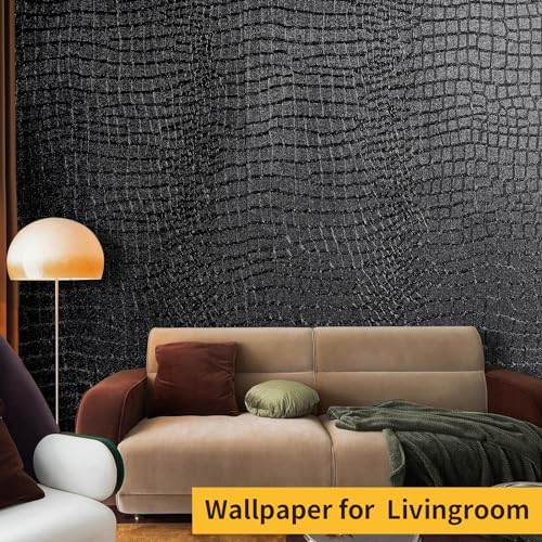 Black Peel and Stick Wallpaper Crocodile 15.7'' X 118'' Self Adhesive - Image 2