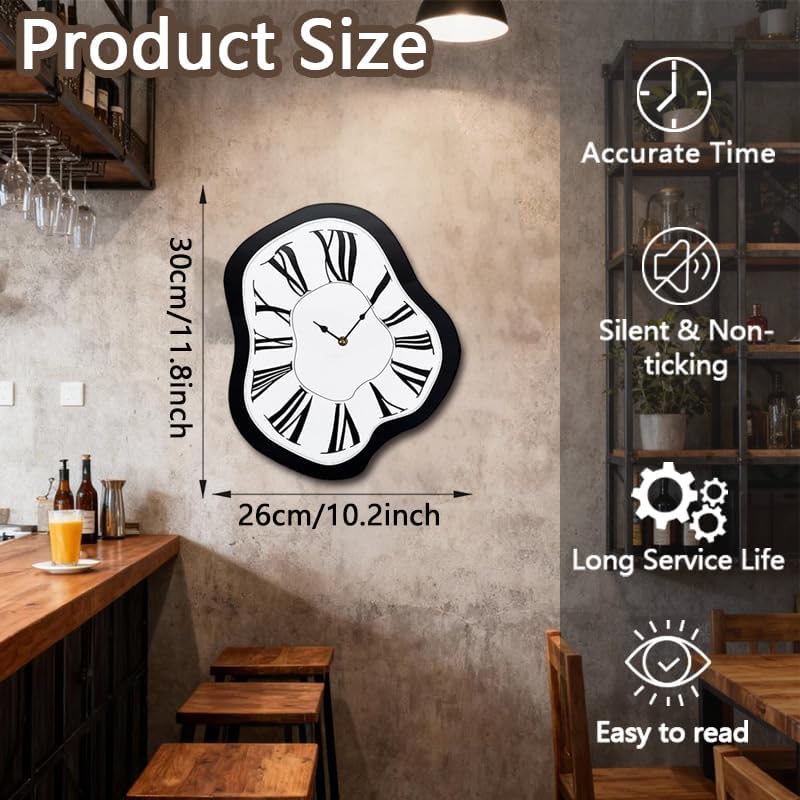 Retro Melting Wall Clock, Creative Irregular Roman Numeral Clock, Silent - Image 4