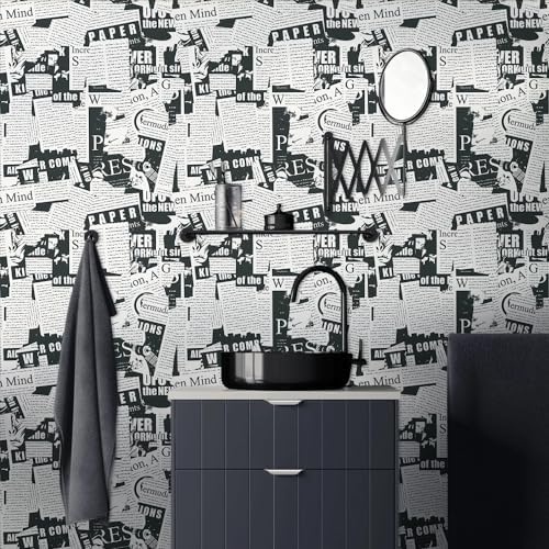 Black and White Vintage Newspaper Script News Modern Peel and Stick Wallpaper - Image 3