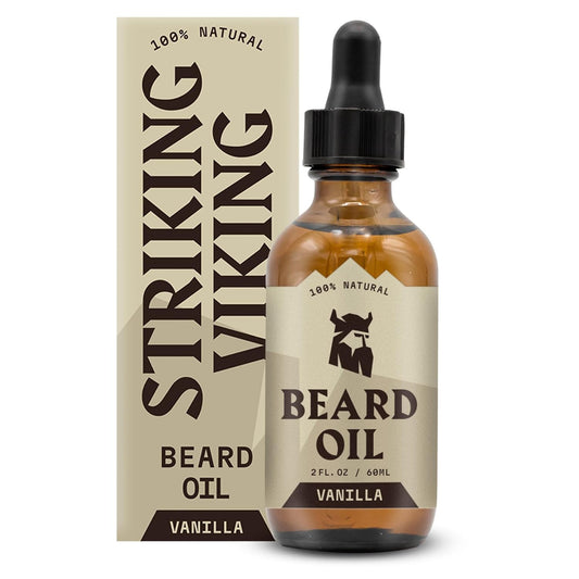 Striking Viking Vanilla Beard Oil for Men - Naturally Derived Conditioner with Argan & Jojoba Oils for Softening, Moisturizing and Growth (2 Oz)