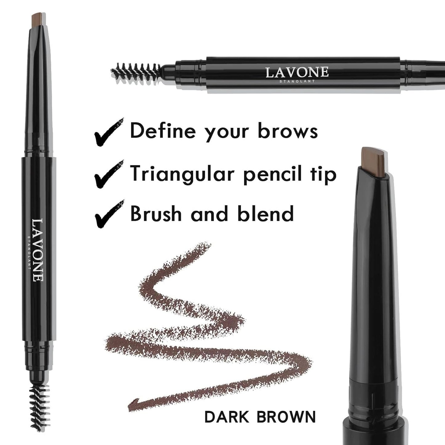 LAVONE Eyebrow Stamp Pencil Kit - Makeup Brow Stamp Trio with Waterproof Eyebrow Pencil, Eyeliner, Pomade, Dual-ended Brush - Dark Gray