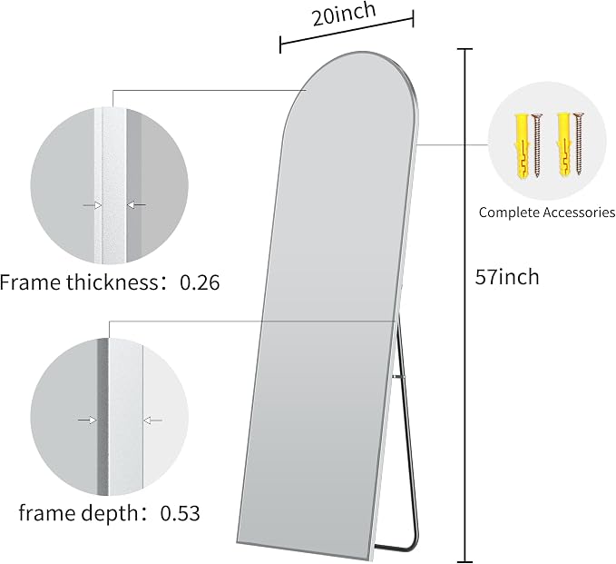 57" x 20" Arched Full Length Mirror - Image 8