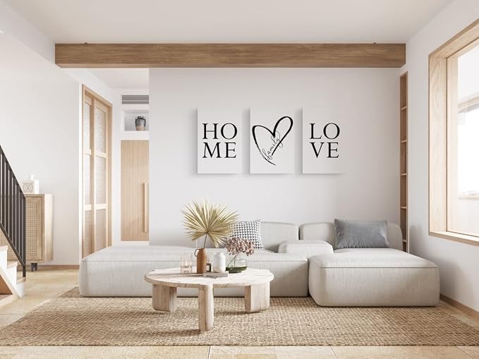 GUBIYU Home Love Wall Decor Set of 3 Prints Modern Black and White Wall Art - Image 2