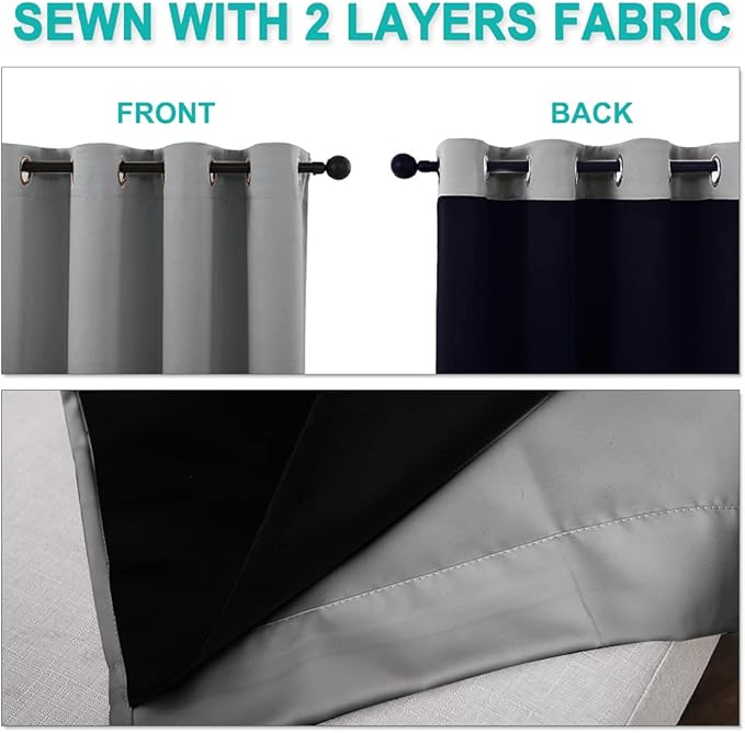 NICETOWN Silver Grey 100% Blackout Curtains - Image 5