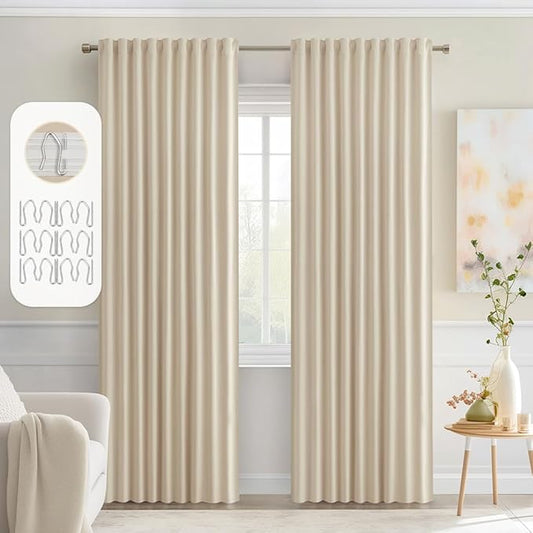 MIULEE Back Tab Cream Beige Curtains 84 Inch Length 2 Panels Set by MIULEE