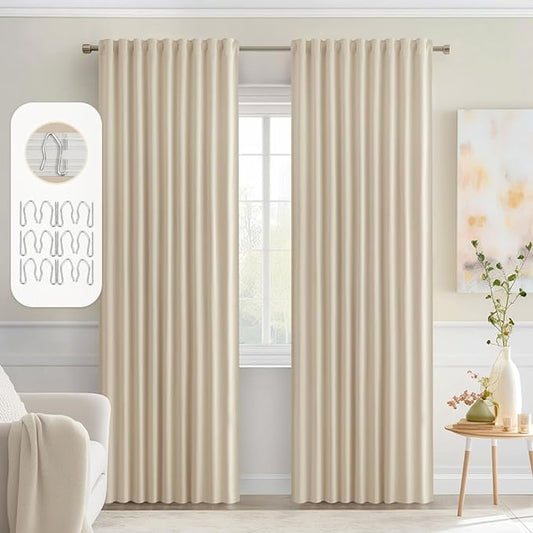 MIULEE Cream Beige Back Tab Light Blocking Curtains 80 Inch Length 2 Panels Set by MIULEE
