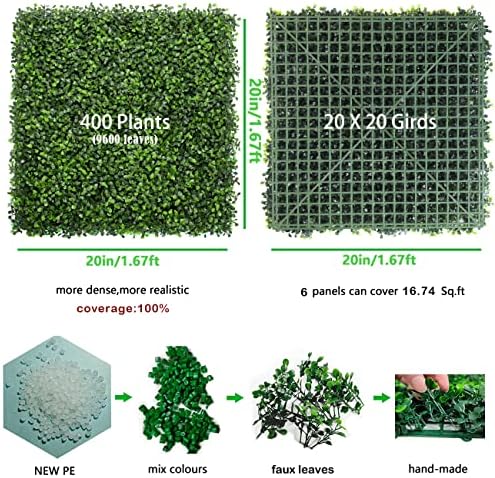 Bybeton 6pk 20"x20" Boxwood Grass Wall UV-Anti Privacy Fence Screen - Image 2