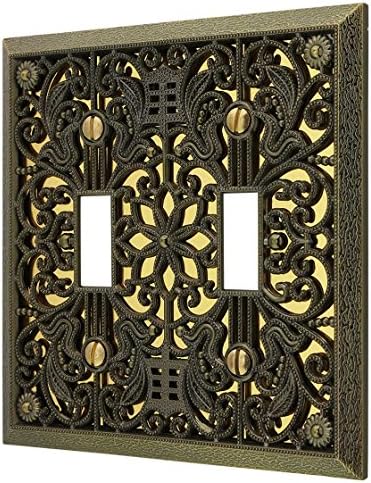 Amerelle 65TTAB Filigree Wallplate, 2 Toggle, Antique Brass by Amerelle