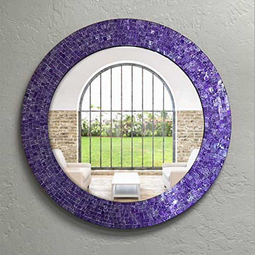 24" Round Rainbow Mosaic Wall Mirror, Bohemian Decorative Accent Mirror - Image 4