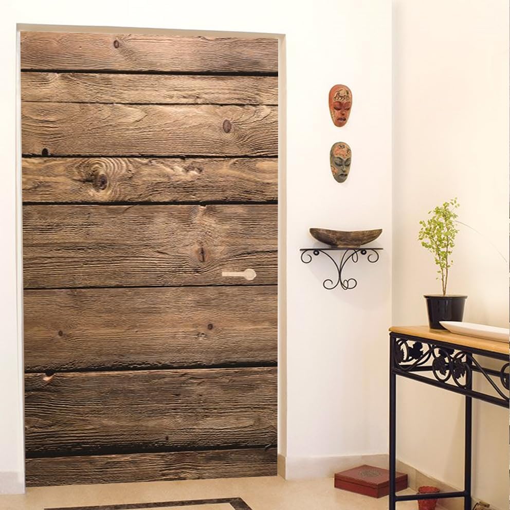 Removable Door Mural Decal, Self-Adhesive Wooden Door Wallpaper, Peel & Stick - Image 2