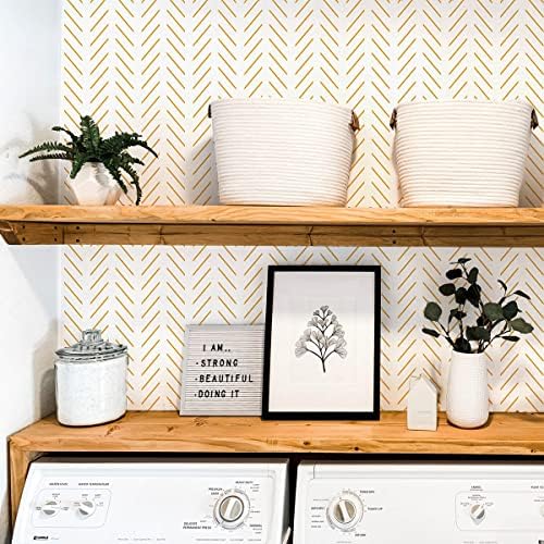Erfoni Yellow White Peel and Stick Wallpaper Modern Herringbone Wallpaper - Image 4