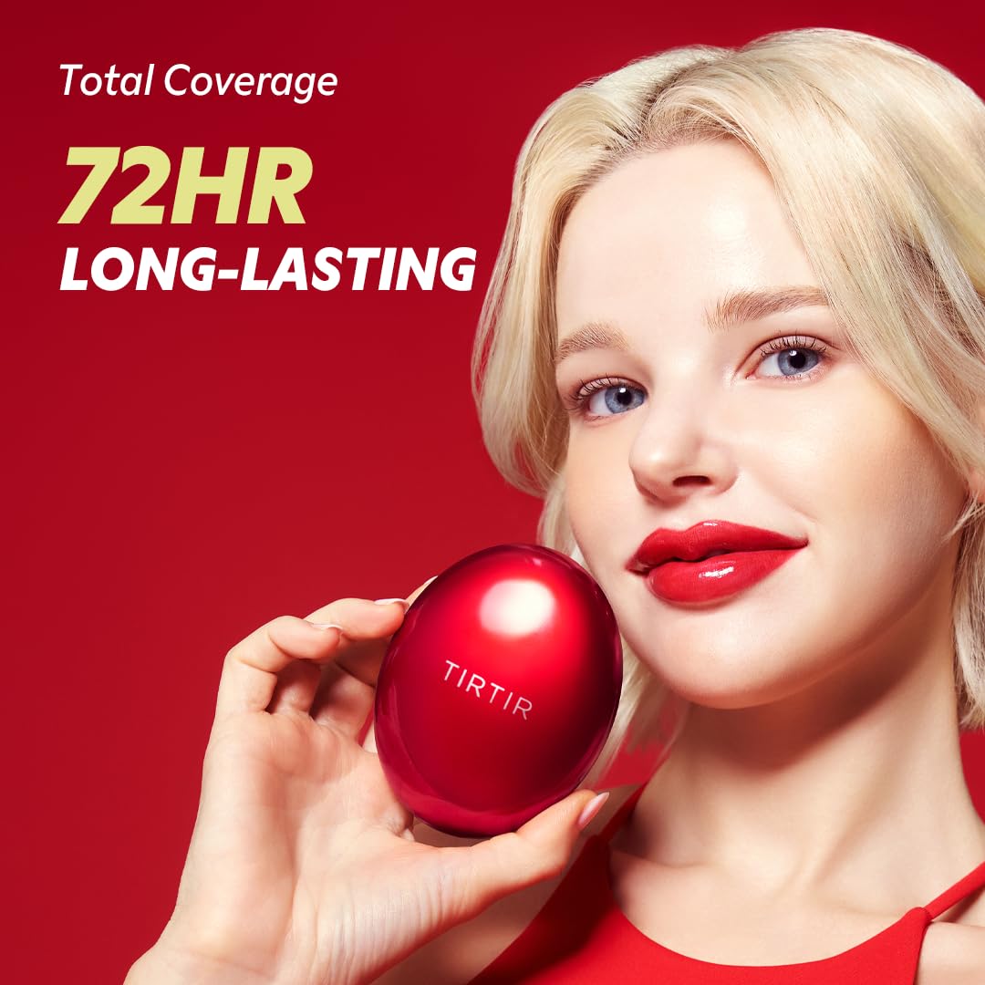 [*Mini Size*] TIRTIR Mask Fit Red Cushion Foundation | Full coverage, Weightless, Skin fit, Satin Glow Finish, Korean Makeup, beauty, Tattoo cover up, Buildable (#22N Shell Beige, 0.15 Fl Oz)