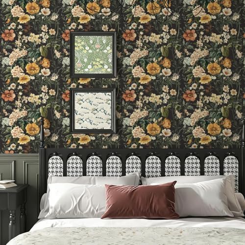 Livebor Black Floral Peel and Stick Wallpaper Flower Wallpaper16.9 x118.1 - Image 2