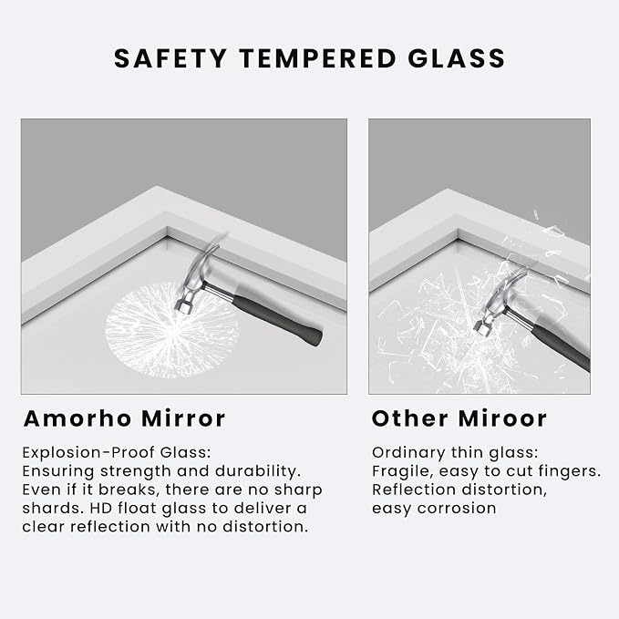 Amorho Bathroom Mirror, 40X32 Inch White Thick Metal Framed Wall Mirrors - Image 4