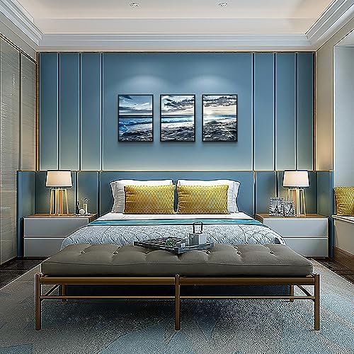 Black Framed Canvas Wall Art For Living Room Wall Decor For Bedroom Blue Beach - Image 5