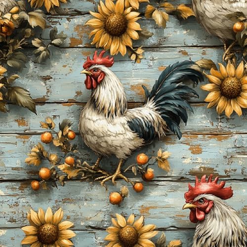 Peel and Stick Mural Sunflowers Rooster Removable Wallpaper 17.3"x78.7" Self by Unknown