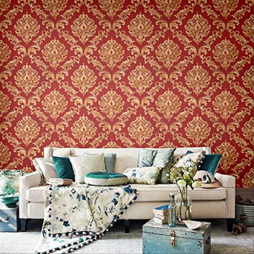 Blooming Wall Red Damasks Flocking Embossed Textured Wallpaper Roll - Image 4