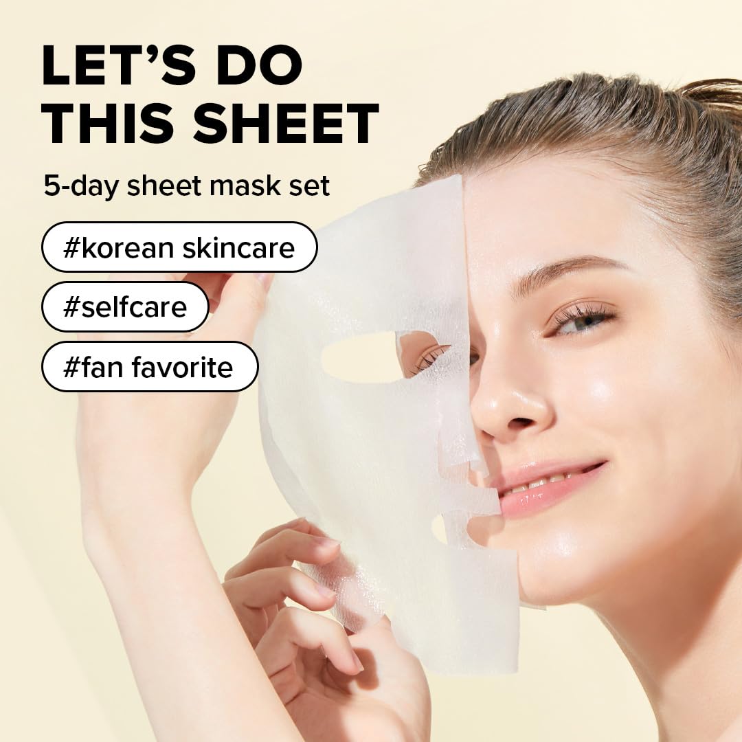 I DEW CARE Glass Skin Face Mask Variety Pack - Let's Do This Sheet | For Perfect Care Routine, Korean Face Masks Skincare, Olive Extract, Chamomile, Vitamin B3, Moisturizing, 5 Count