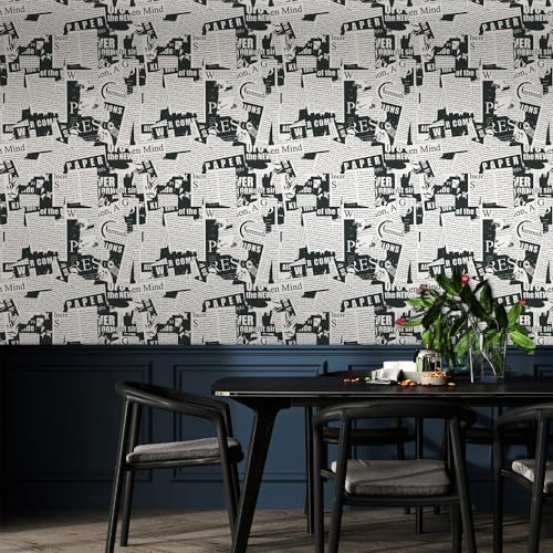 Black and White Vintage Newspaper Script News Modern Peel and Stick Wallpaper - Image 6