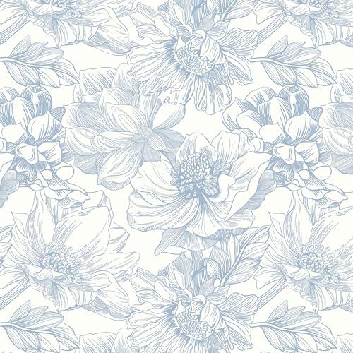 Dimoon 78.7"x17.3"Peel and Stick Blue Vintage Floral Line Wallpaper by DIYYOURMOON