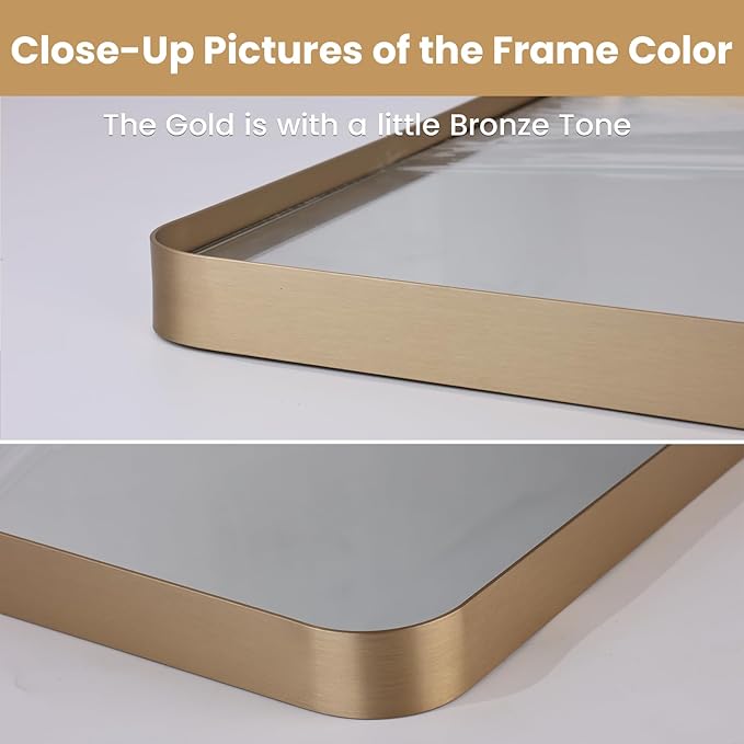 LOAAO 22”X30” Gold Bathroom Mirror, Rounded Rectangle Gold Frame Mirror - Image 3