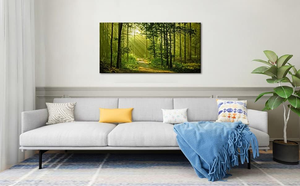 Green Morning Sunlight Forest Scenery Canvas Wall Art - Image 3