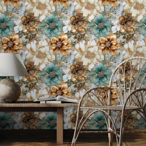 REDAMANCY Vintage Marble Floral Gold/Green/White Metal Flowers Peel and Stick - Image 3